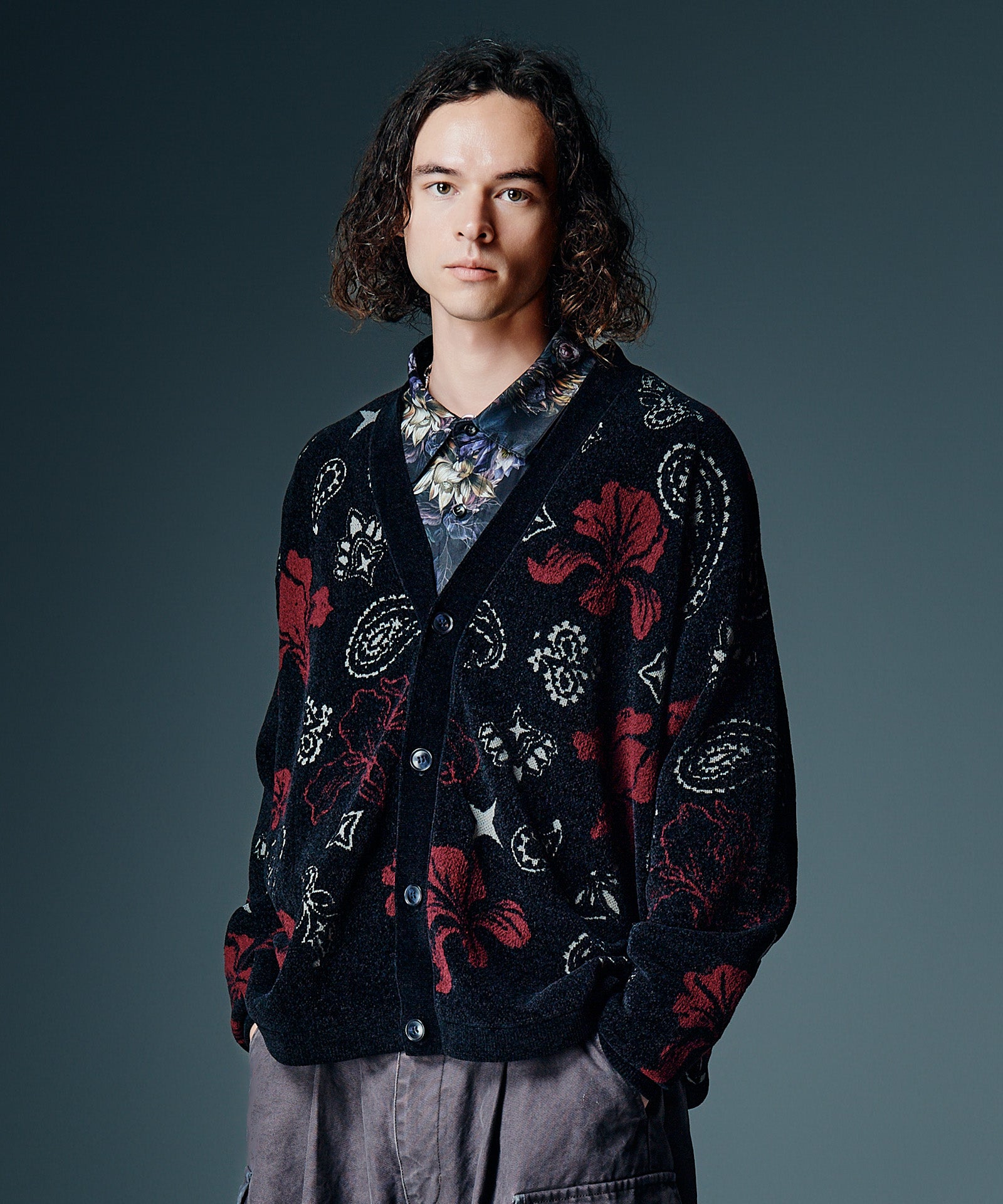 GB0326/KNT06 : Flower Paisley Cardigan / フラワーペイズリー
