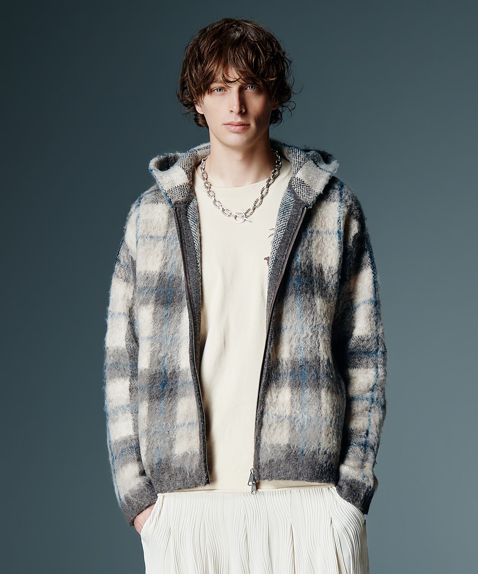 GB0326/KNT07 : Check Knit Hoodie / チェックニットフーディー