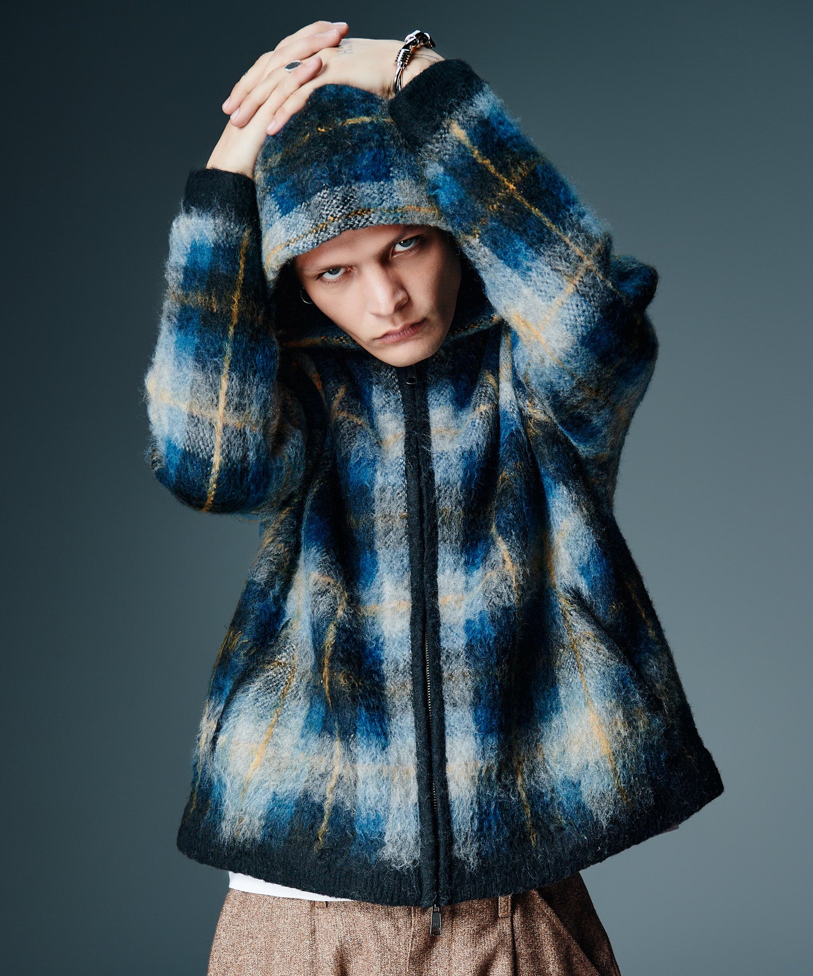 GB0326/KNT07 : Check Knit Hoodie / チェックニットフーディー