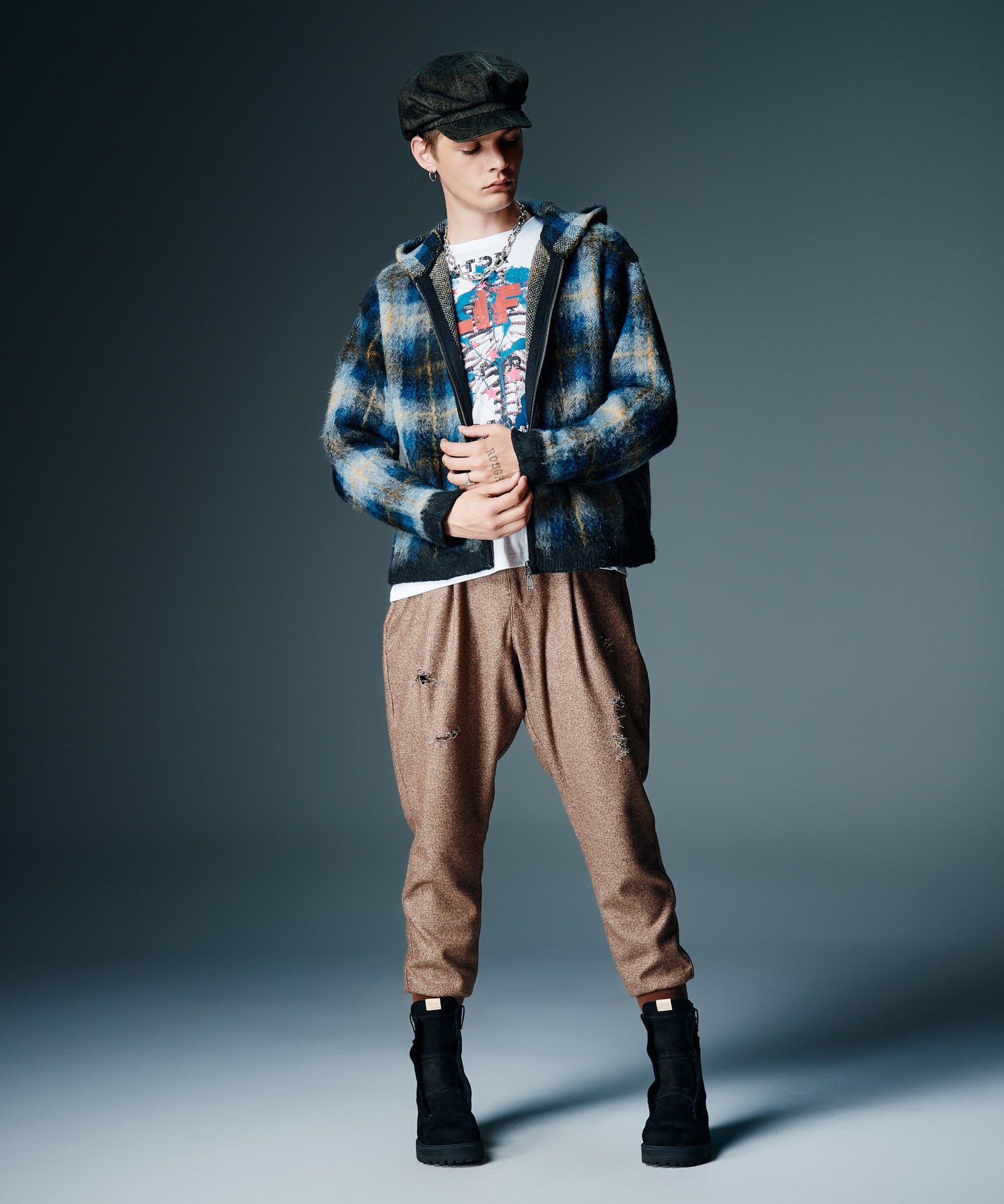 GB0326/KNT07 : Check Knit Hoodie / チェックニットフーディー