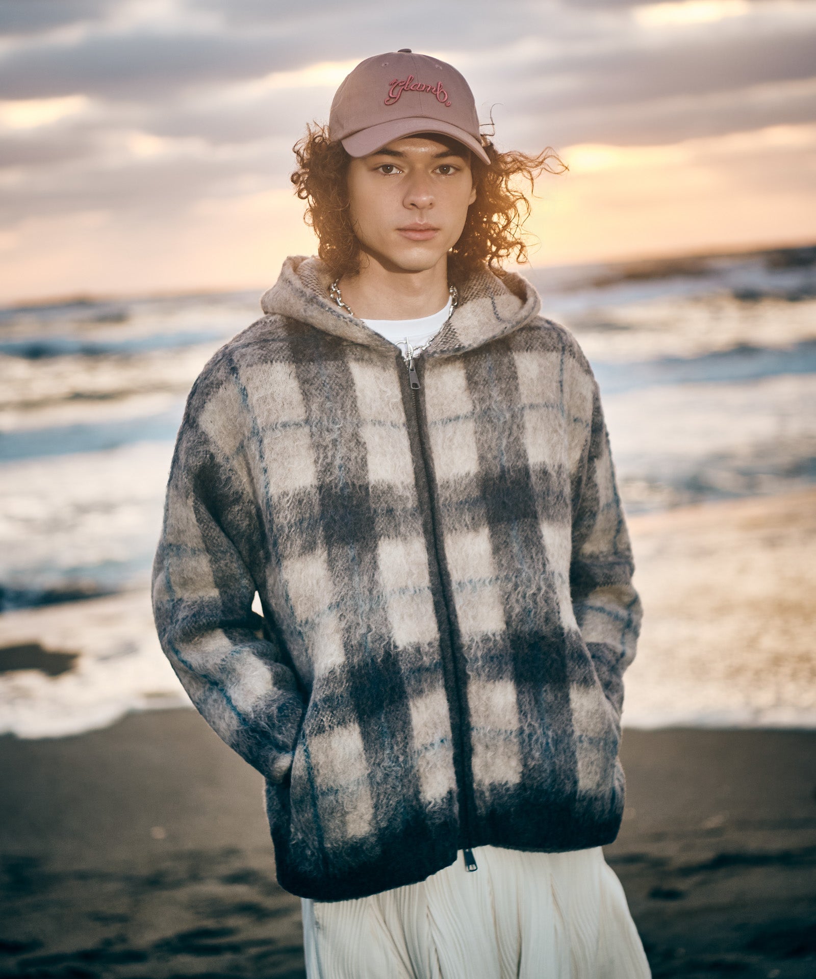 GB0326/KNT07 : Check Knit Hoodie / チェックニットフーディー