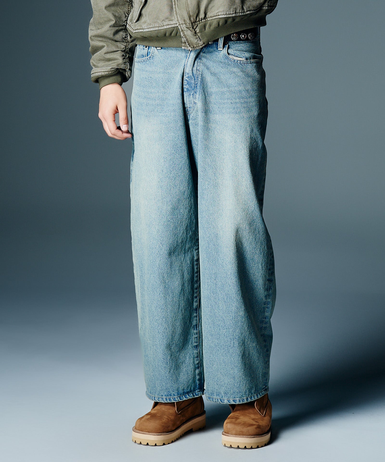 GB0326/P08 : Leather Combination Wide Denim / レザー
