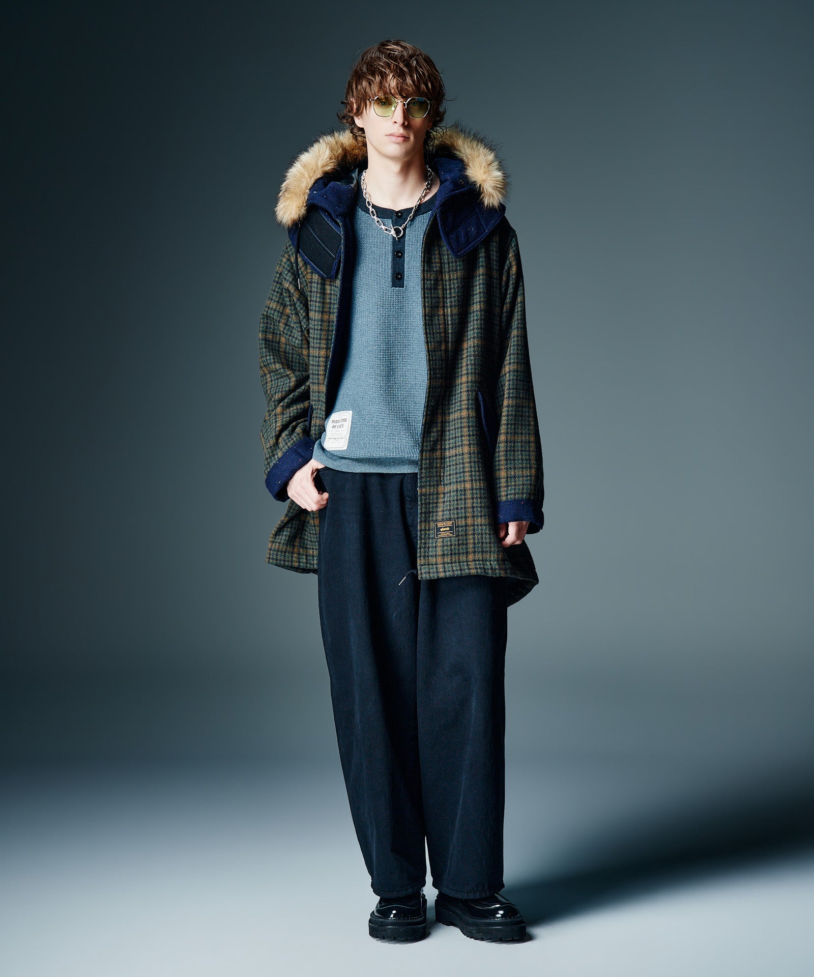 GB0326/P08 : Leather Combination Wide Denim / レザー