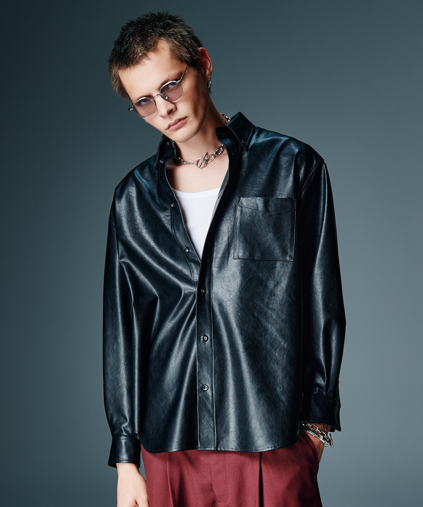 【激シブ】backbone レザーシャツジャケット GB0326/SH06 : Synth Leather Button Down Shirt / シンセレザーボタン