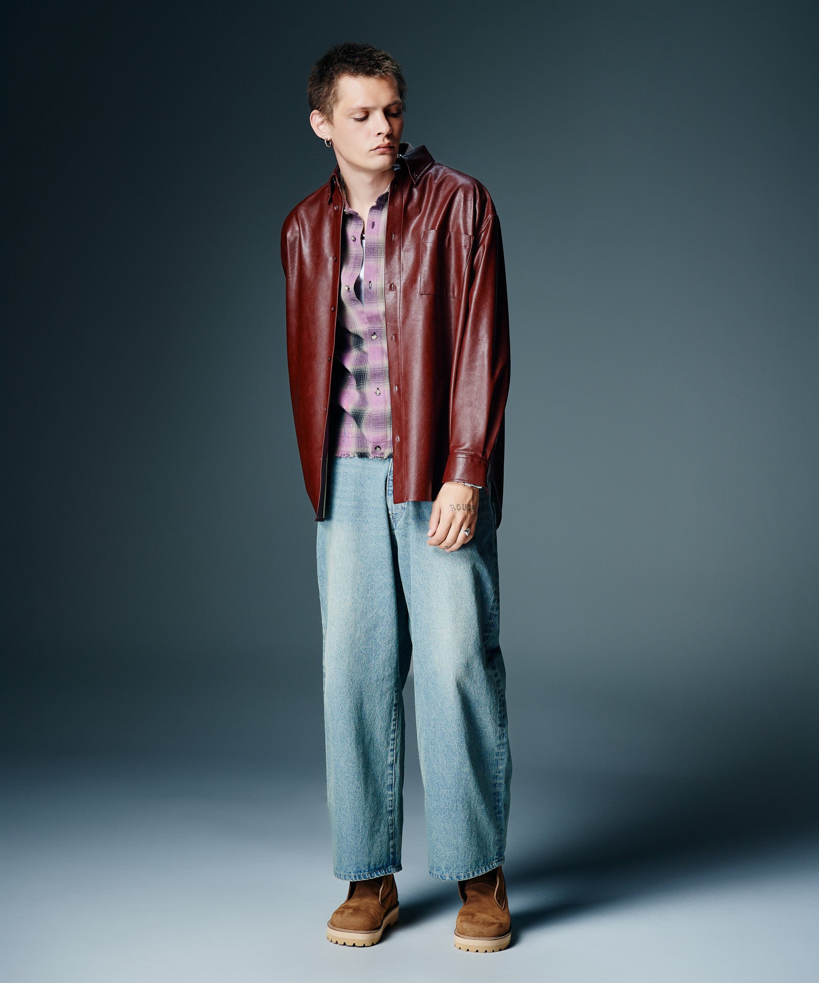 GB0326/SH06 : Synth Leather Button Down Shirt / シンセレザーボタン