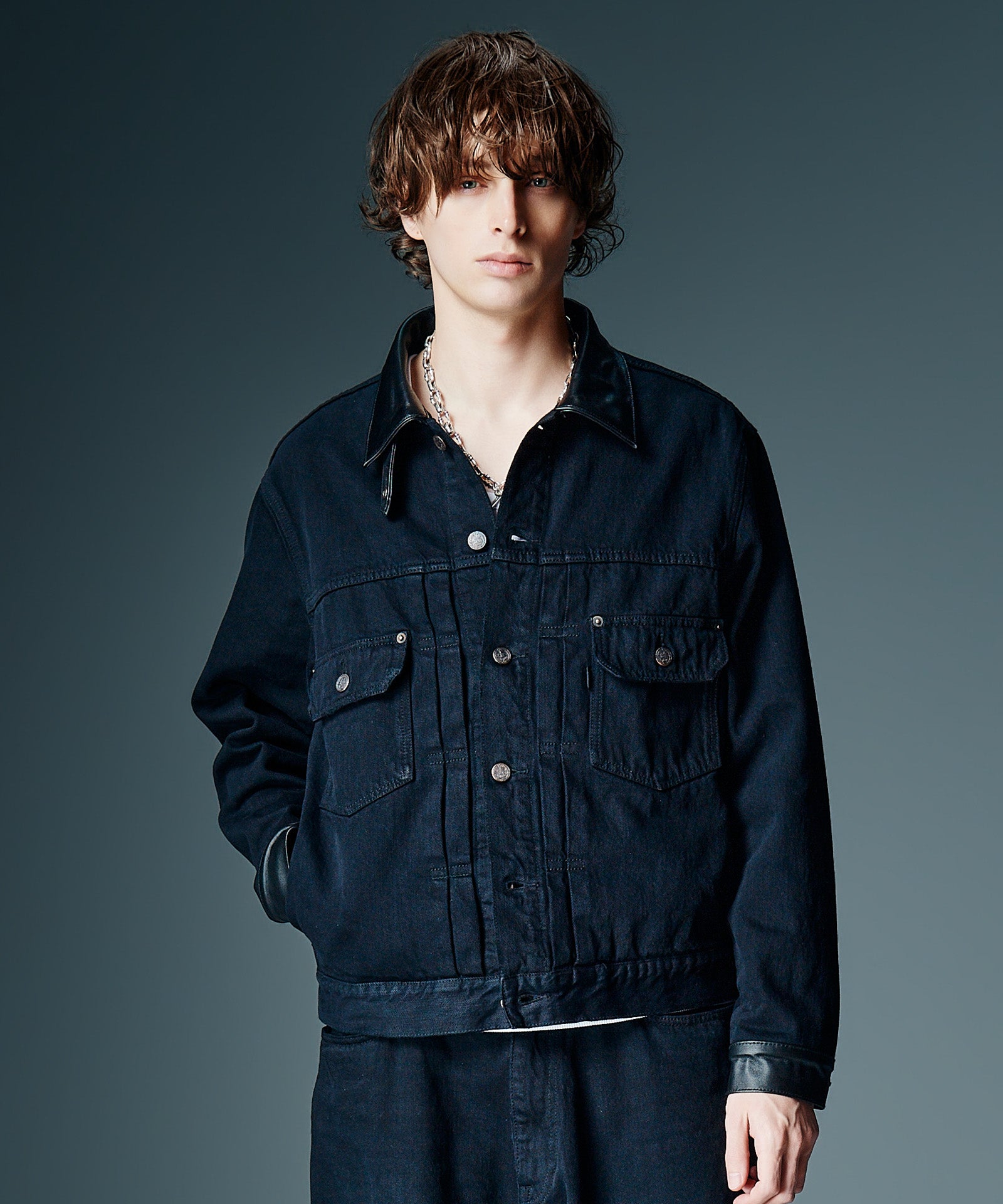 GB0326/ST01 : Leather Combination Denim Set Up / レザー