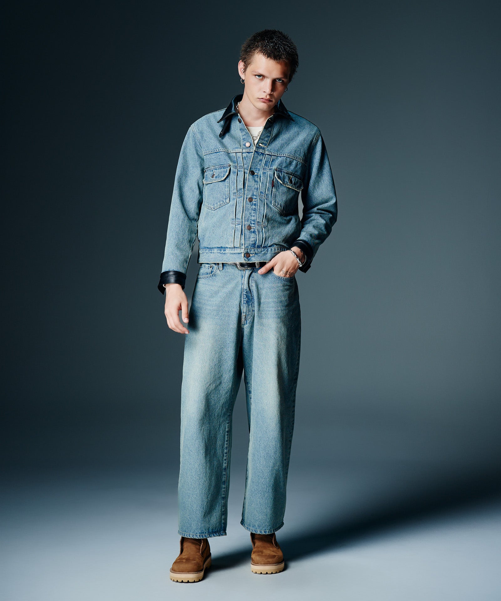 GB0326/ST01 : Leather Combination Denim Set Up / レザー