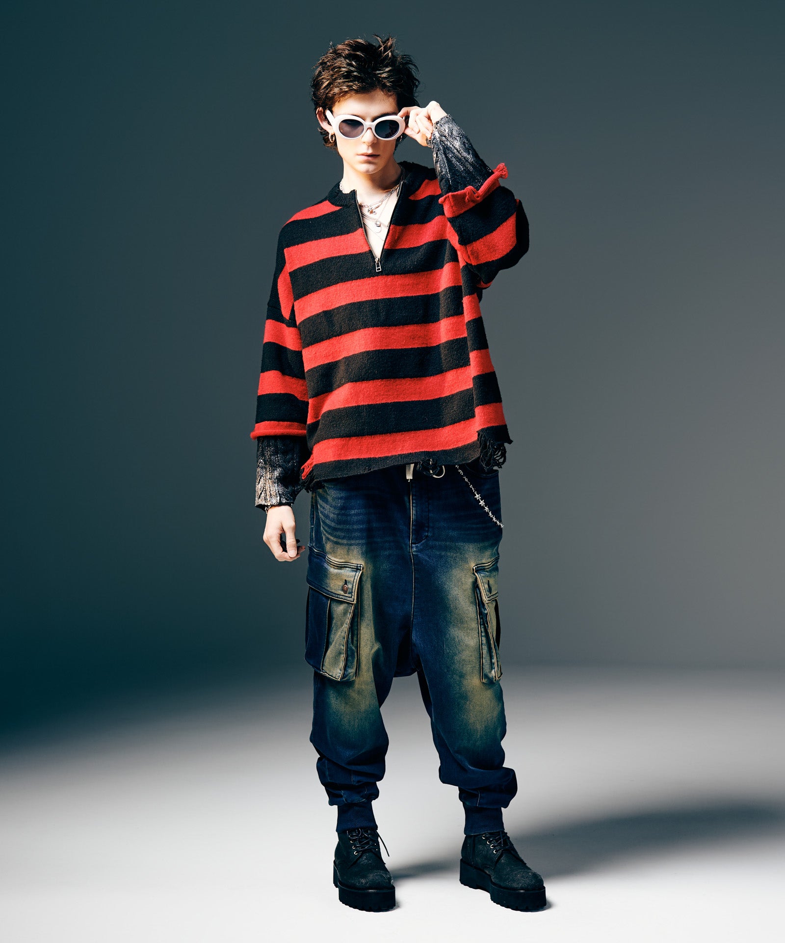 GB0425/P08 : Knit Denim Cargo Pants / ニットデニムカーゴパンツ
