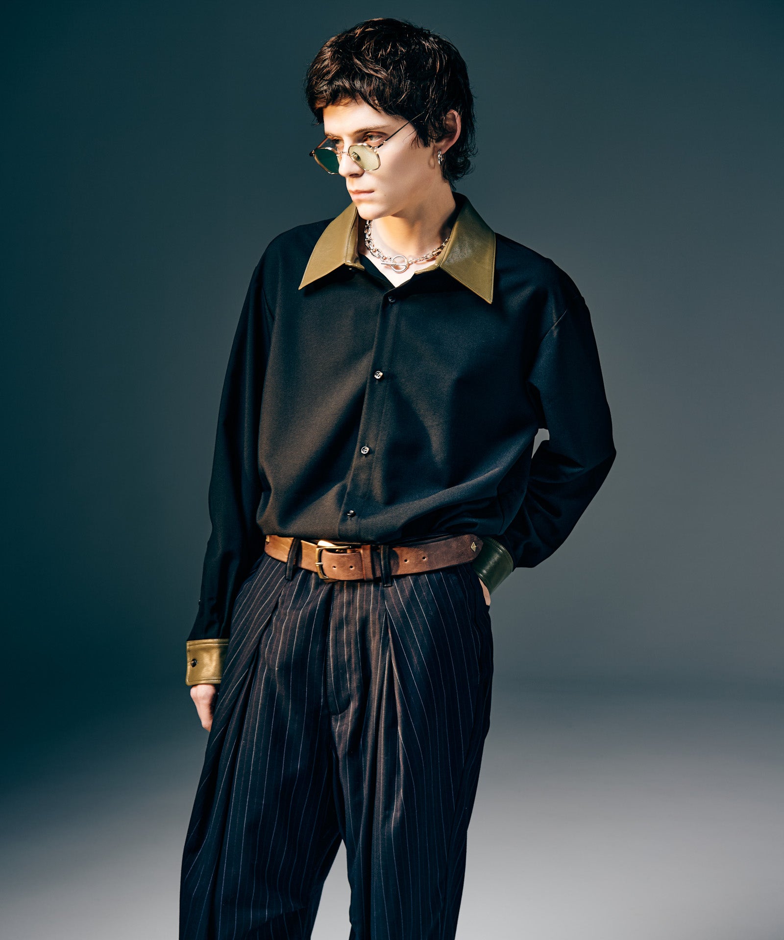 GB0425/SH05 : Synth Leather Collar Shirt / シンセレザー