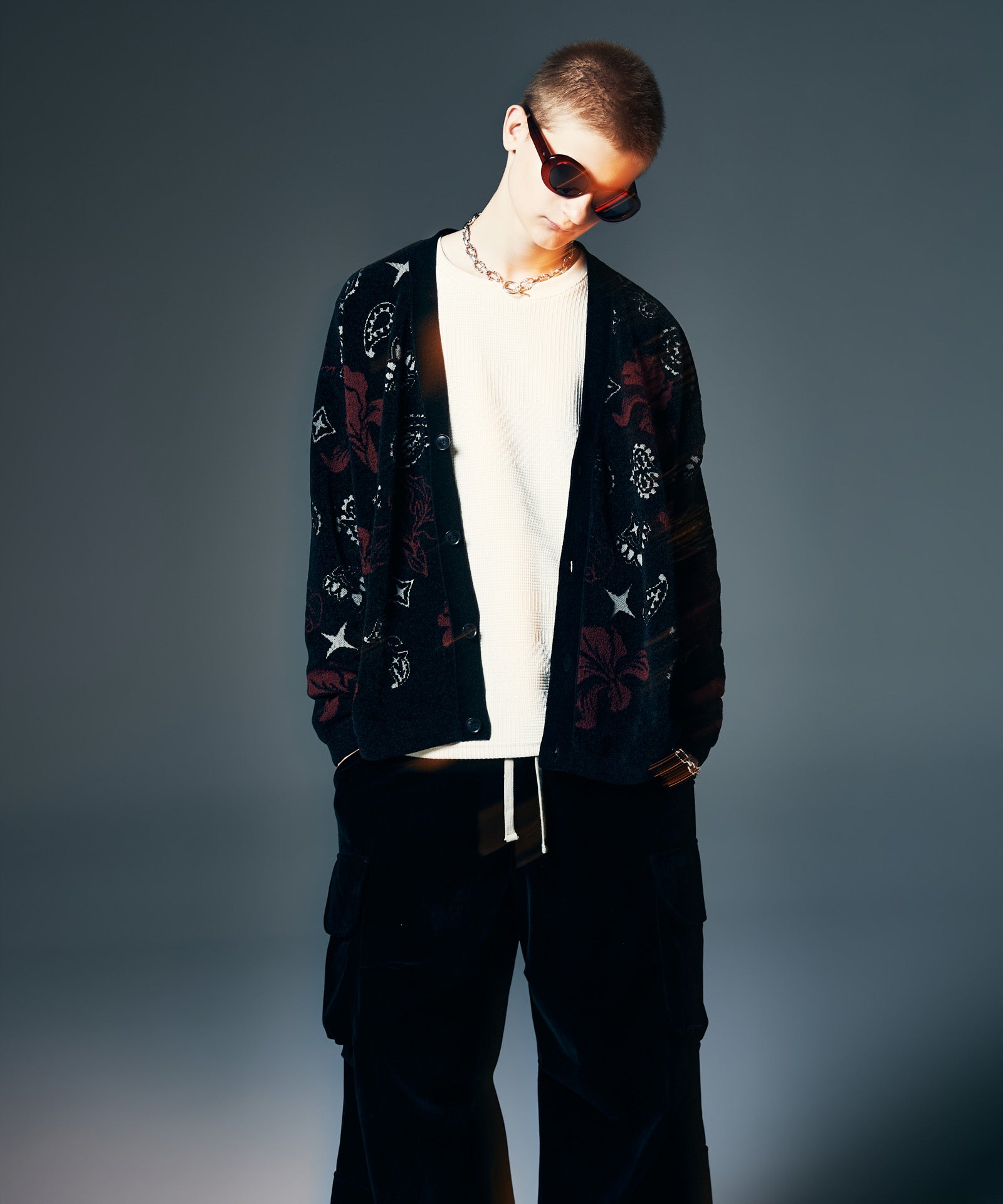 GB0326/KNT06 : Flower Paisley Cardigan / フラワーペイズリー