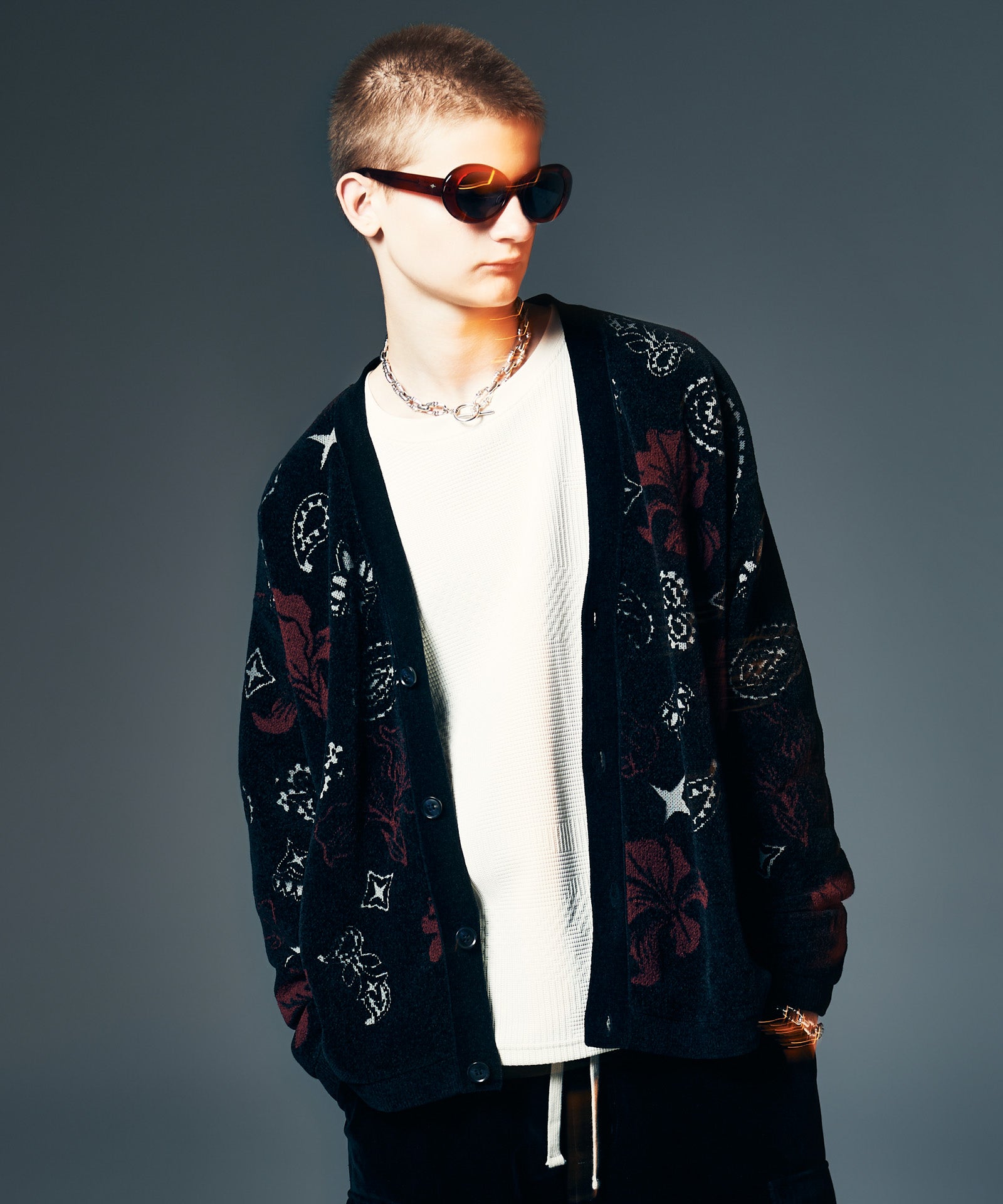 GB0326/KNT06 : Flower Paisley Cardigan / フラワーペイズリー