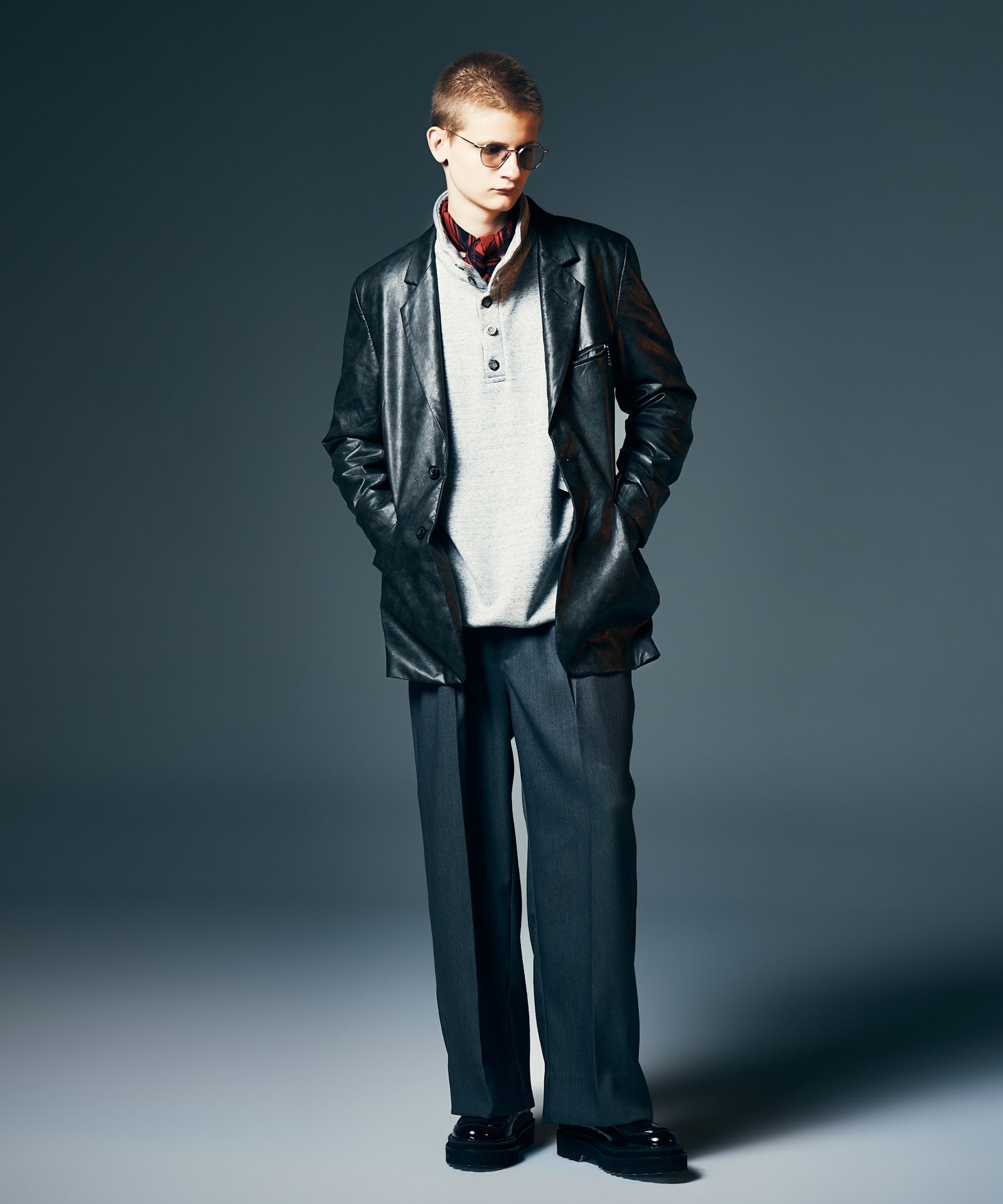 GB0326/JKT10 : Synth Leather Tailored Jacket / シンセレザー